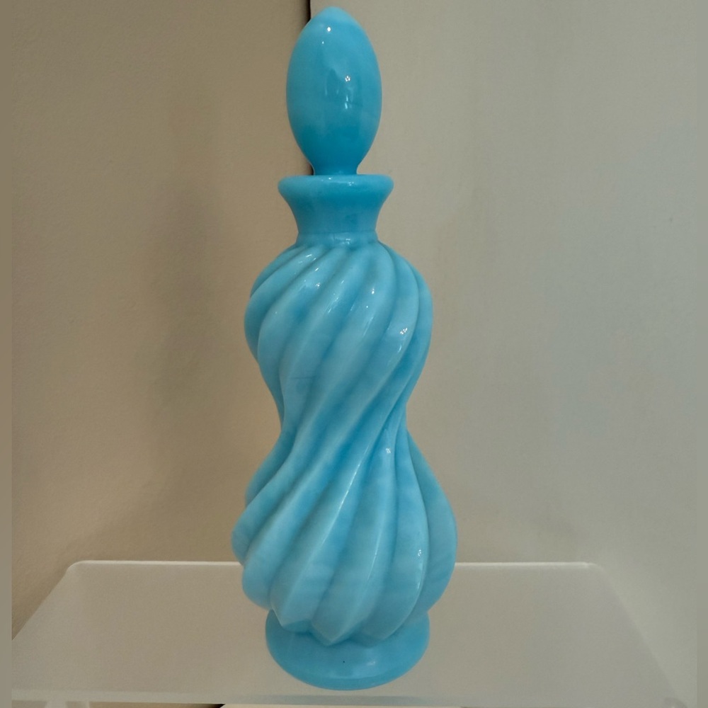 Antique Portieux Vallerysthal Blue Milk Glass Perfume/Cologne Bottle